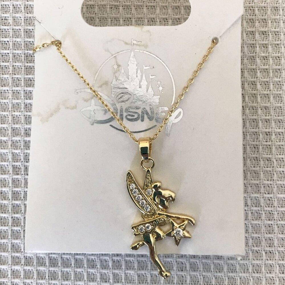 DISNEY Tinkerbell Gold Tone Pendant Chain Necklace